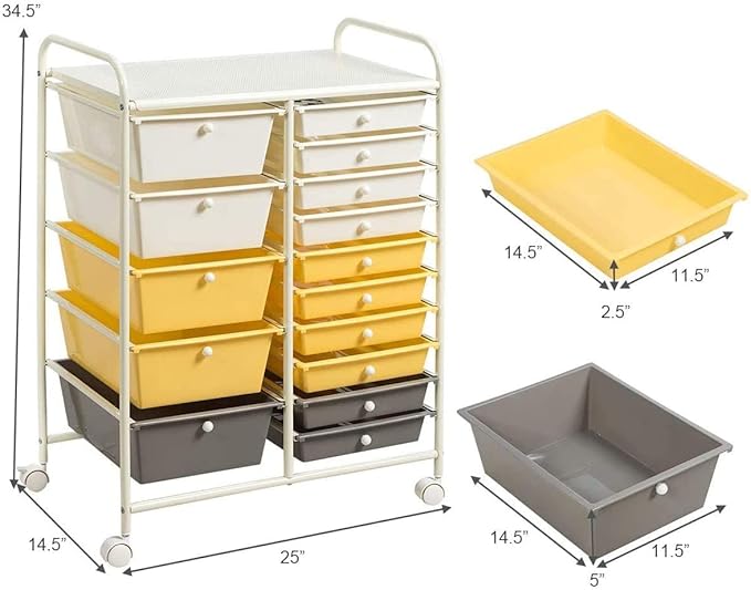 HAPPYGRILL 15-Drawer Rolling Cart, Storage Carts - Image 7