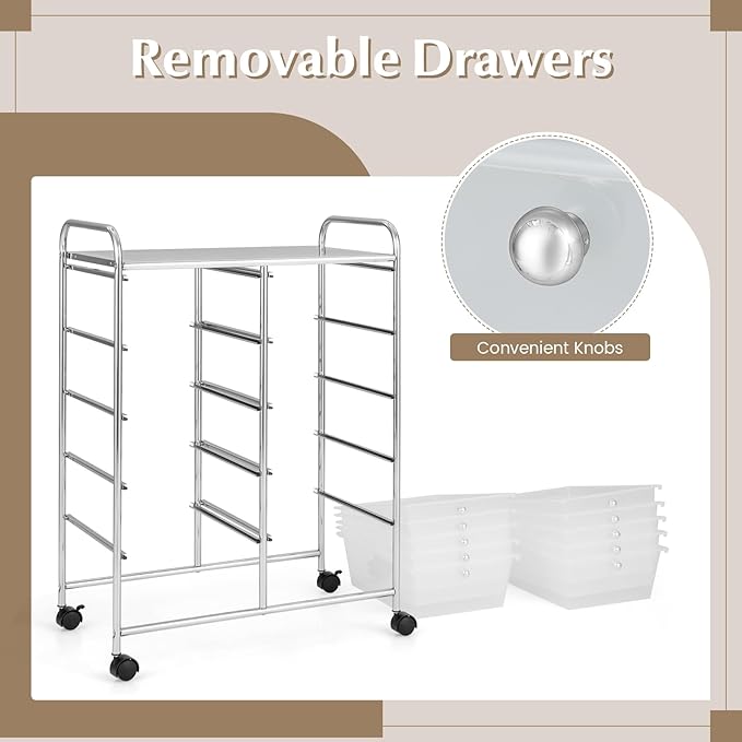 GOFLAME 10-Drawer Rolling Storage Cart, Art Craft Storage Organizer on Wheels - Image 6
