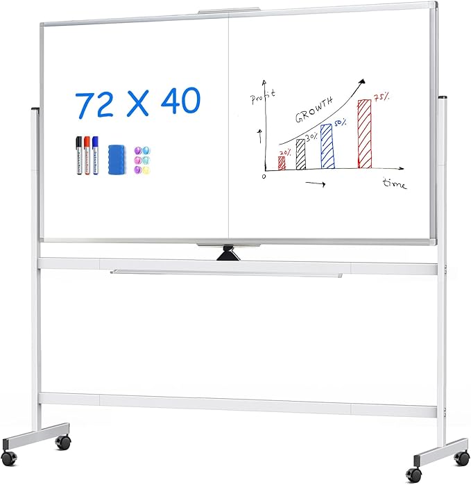 maxtek Rolling Whiteboard, 72x40 Large Double-Sided White Board Dry Erase on by Maxtek