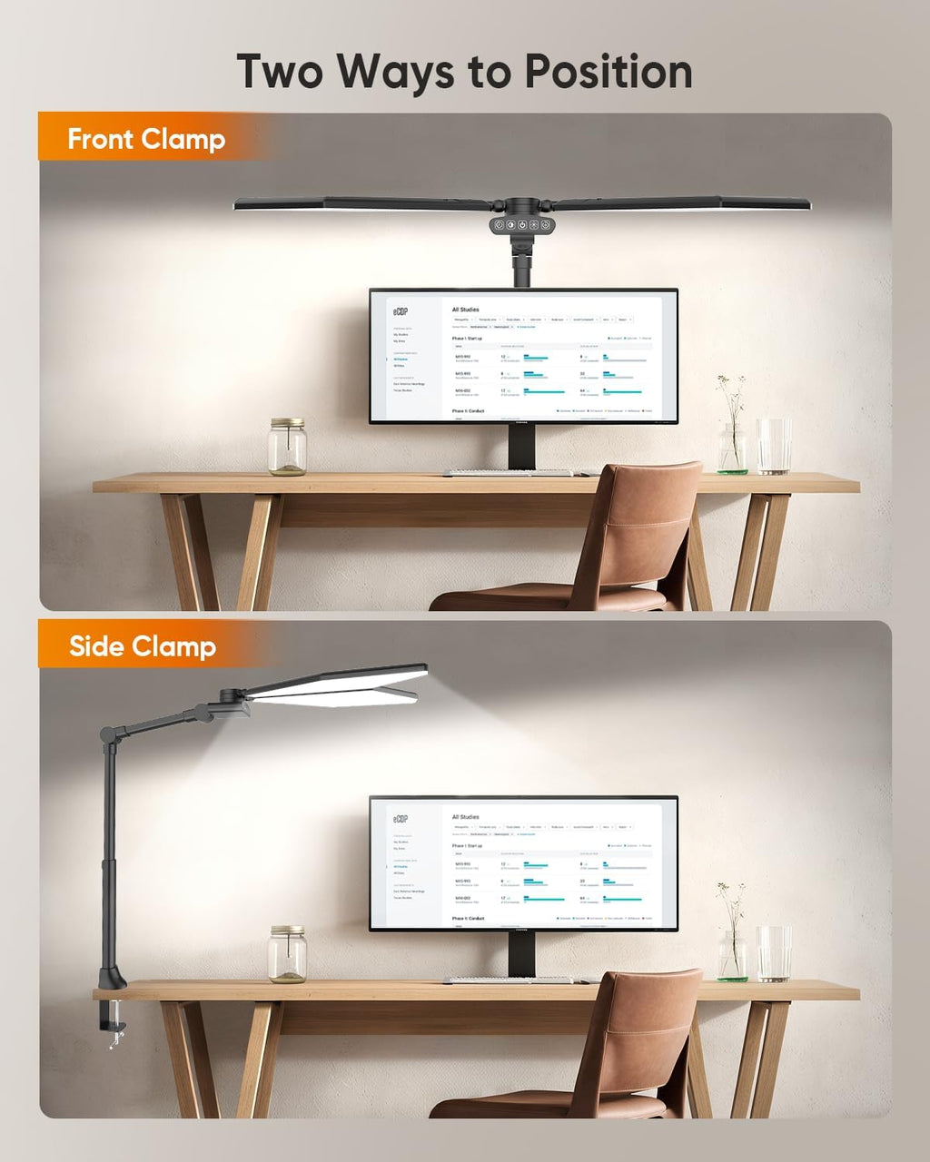 36w led desk lamp with clamp, dual-head architect on a desk or shelf
