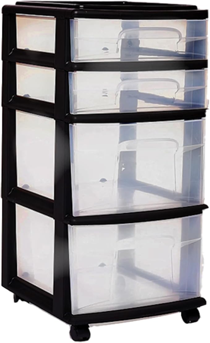 HOMZ Drawer Tower, 4-Tier Clear Plastic Storage Organizer Cart, and Office - Image 9