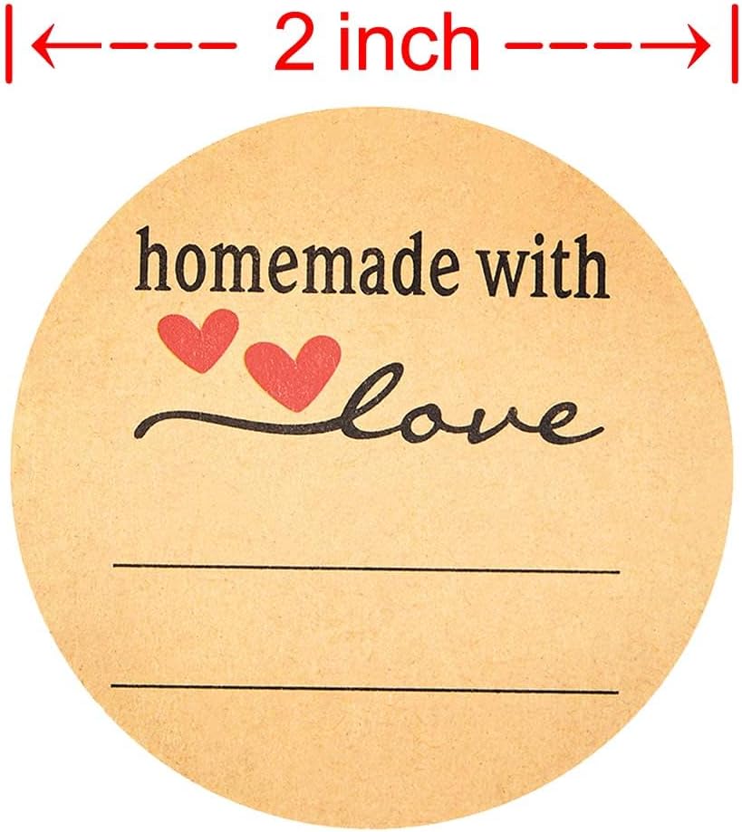 2 Inch Homemade with Love Stickers, 500 Pcs Kraft Label Stickers with Lines | Round Brown Canning Labels for Mason Jars, Food Containers, Candle, Baked Goods, Self-adhesive Love Stickers, Matte Finish