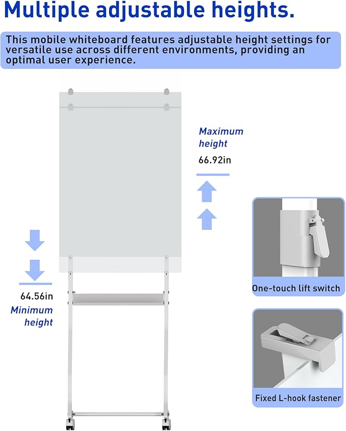 Mobile Glass Whiteboard, 24 x 36 inch Glass Board/w Height Adjustable, Large - Image 4