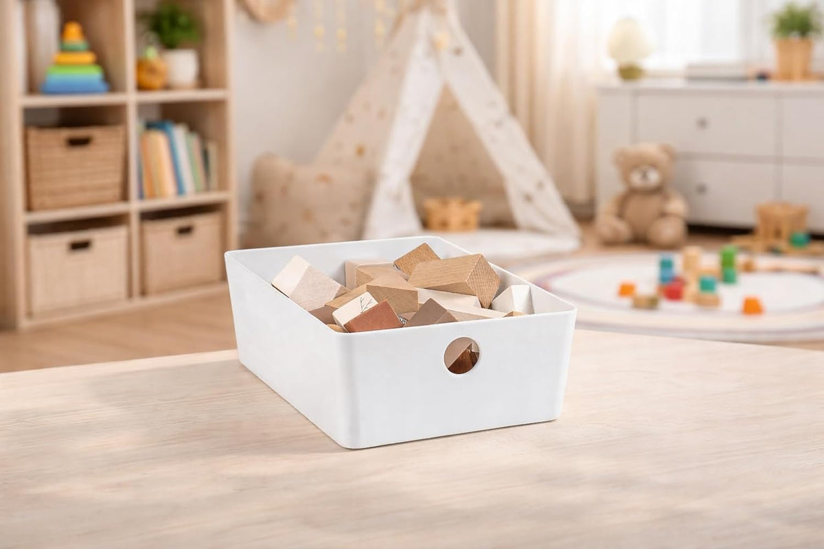 Bella White Modular Box Stackable Storage Bins with Lids Bathroom Organizer K...