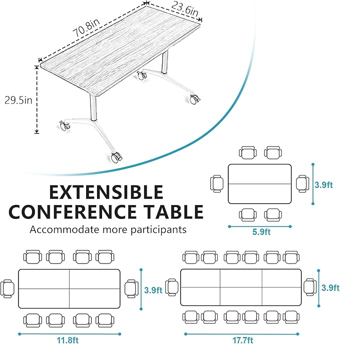 Goakwwuz Conference Room Table, Folding Conference Tables, Thicken Grey Tabletop - Image 2
