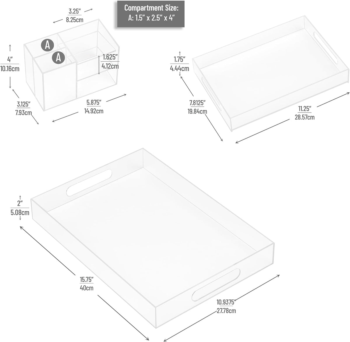 Mind Reader 3-Piece Acrylic Desktop Organizer Set, Frosted Clear Paper Tray, ...
