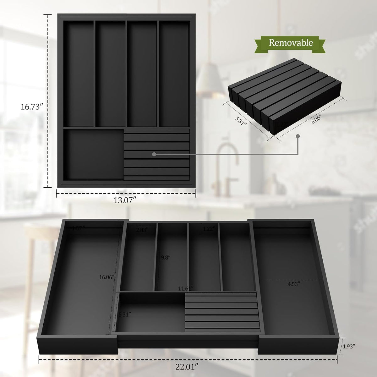 Bamboo Kitchen Silverware Drawer Organizer - Expandable Wood Utensil Holder w...