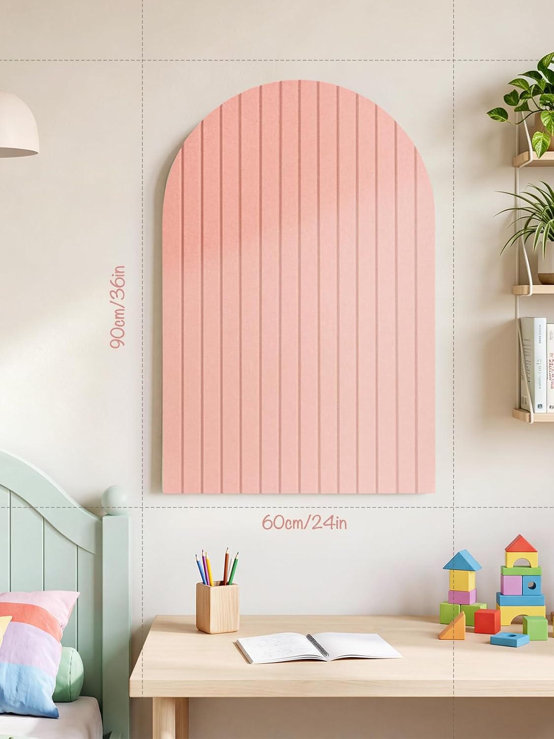 Arched Felt Bulletin Board, 35.4 x 23.6 Striped Pin Board for Wall