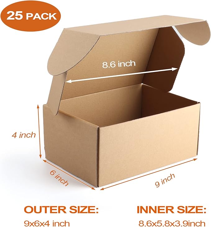 PHAREGE 9x6x4 inch Gift Shipping Boxes Bulk 25 Pack Brown, Tab Lock Tuck Top - Image 2