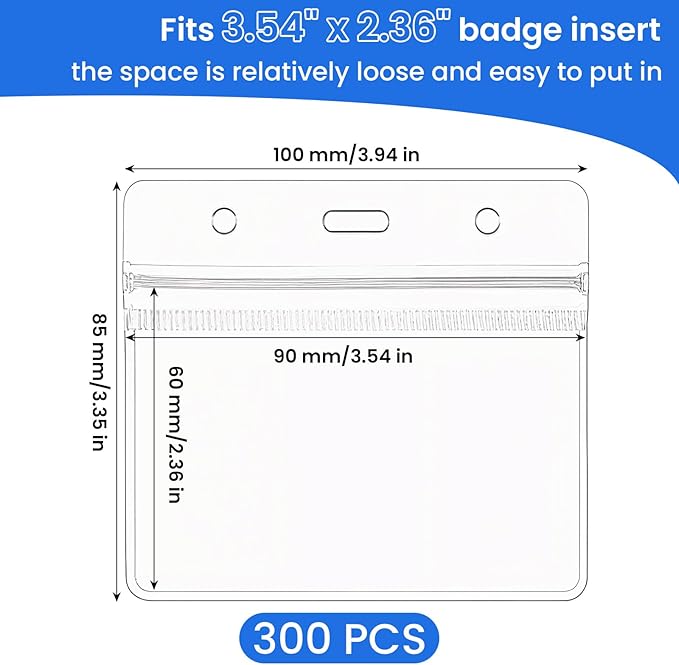 300 Pieces Clear Plastic Horizontal Name Badge ID Card Holders Horizontal Name - Image 2
