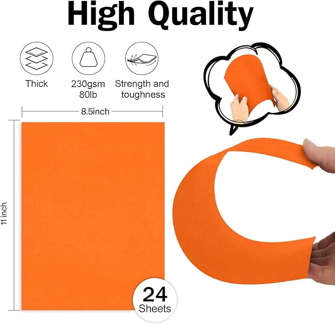 Orange Cardstock Paper 8.5 x 11 80lb Card Stock, Goefun 24 Sheets Orange - Image 2