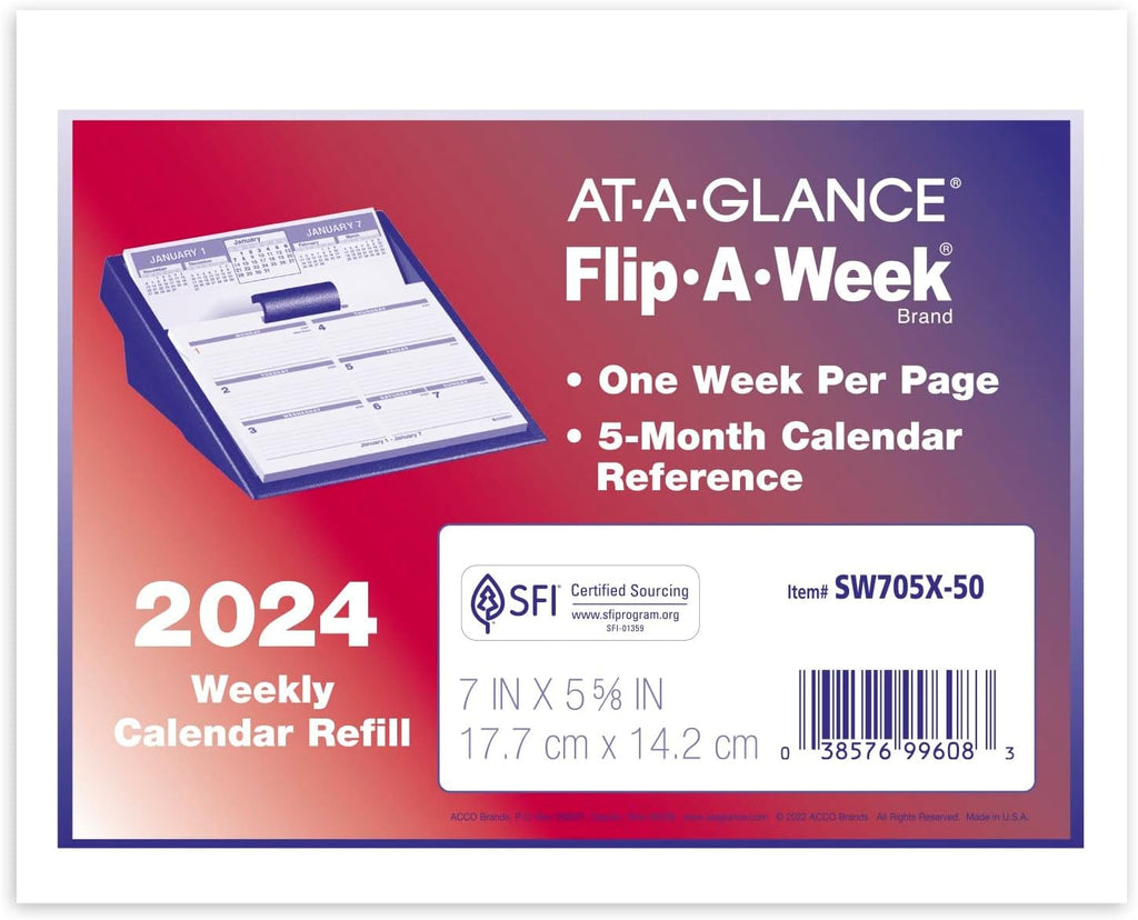 AT-A-GLANCE 2024 Flip-A-Week Weekly Desk Calendar Refill, 7in X 5 5/8in (SW705X5024)