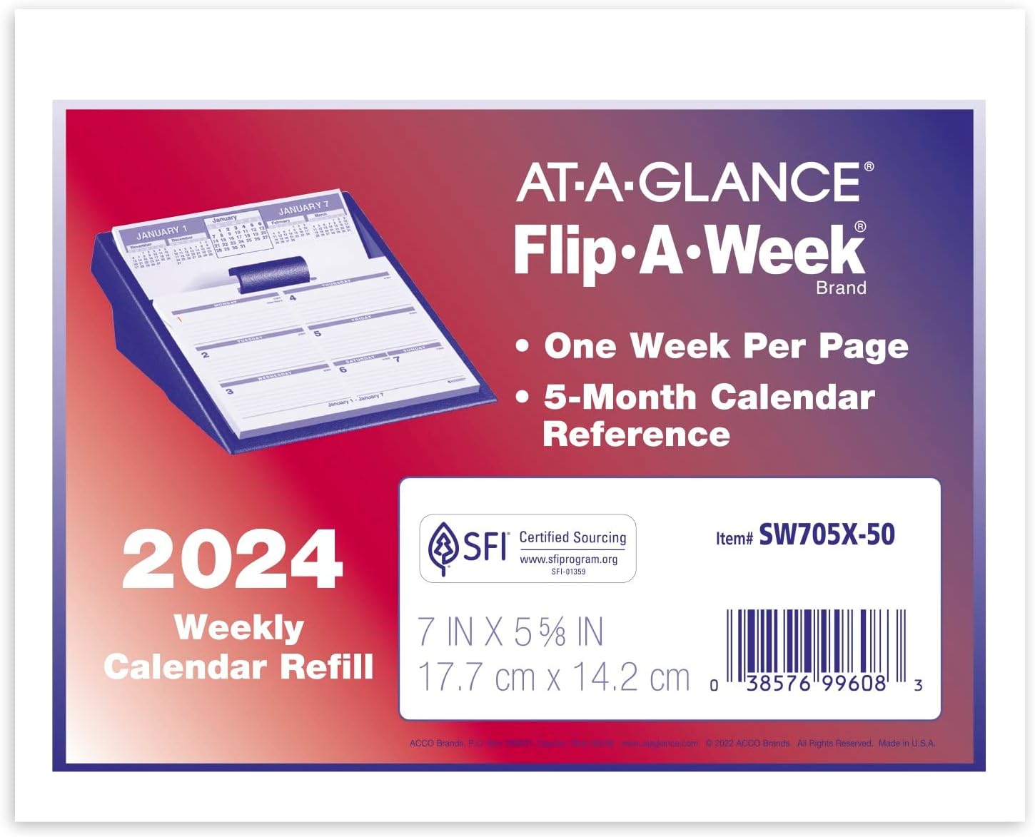 AT-A-GLANCE 2024 Flip-A-Week Weekly Desk Calendar Refill, 7in X 5 5/8in (SW705X5024)