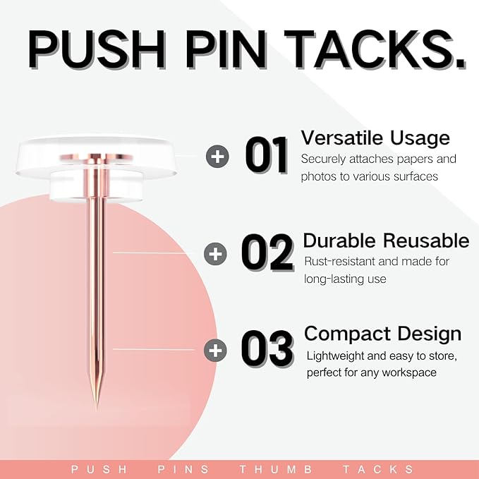 120 PCS Flat Rose Gold Push Pins - Image 2
