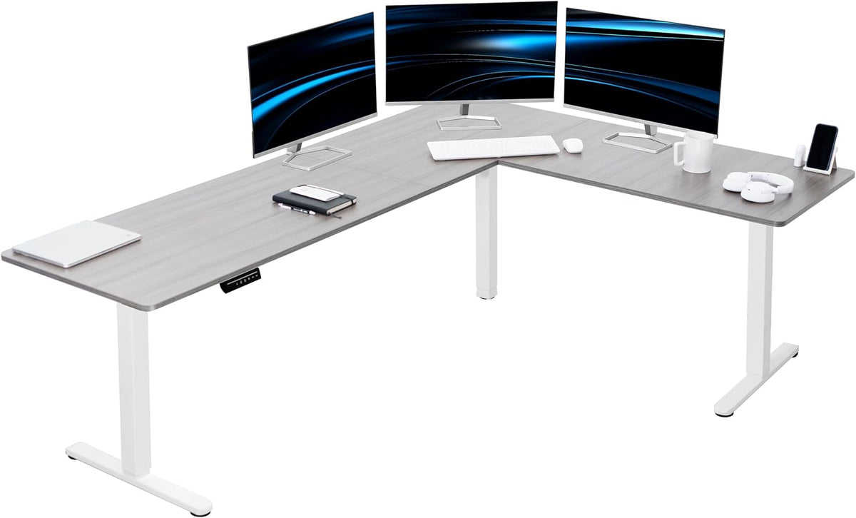 VIVO Electric Corner 84 x 63 inch L-Shaped Standing Desk, Memory Height