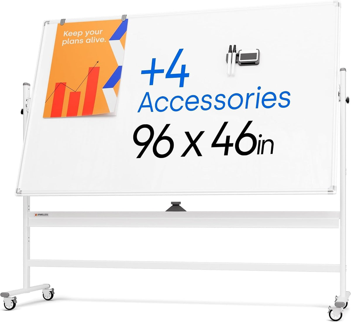 Kamelleo Rolling Whiteboard on Wheels 96" x 46", Double Sided White...