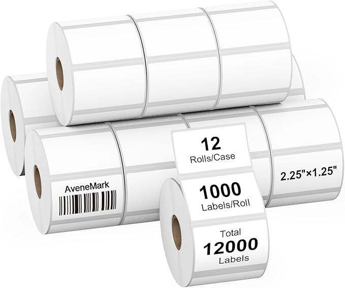 12 Rolls 12000 Labels 2.25" x 1.25" Direct Thermal Labels by AveneMark