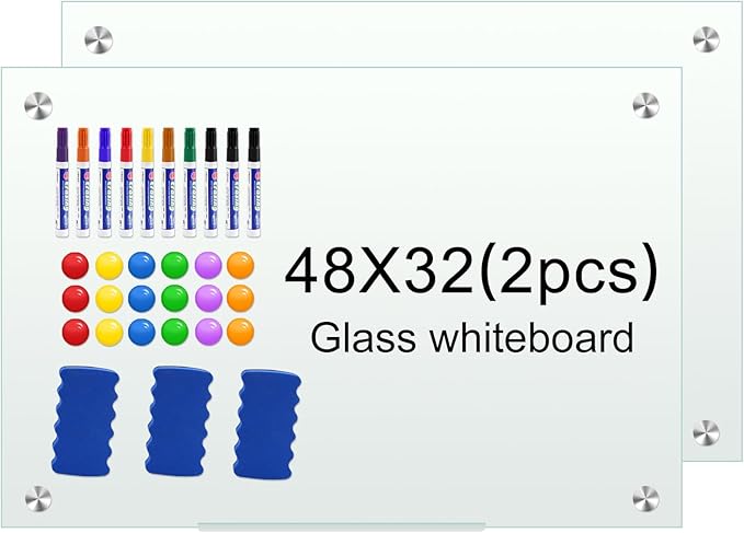 H-Qprobd Glass White Board for Wall Dry Erase Board 48" x 32" Magnetic by H-Qprobd