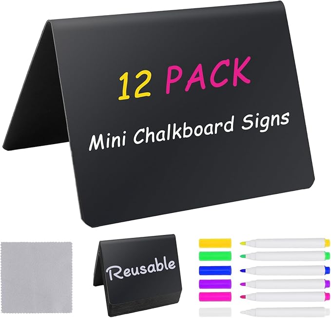 12PCS Mini Chalkboard Signs, Reusable Table Sign Chalk Board by EOKOICA