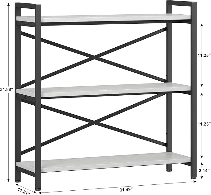 Homeiju 3 Tier Bookshelf 31.49" Width, Wood and Metal Etagere Bookcase - Image 3