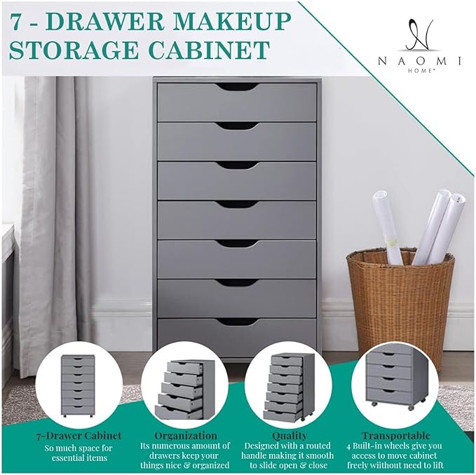 Naomi Home Debbie 7-Drawer Craft & Office Storage Cabinet, Chic Design - Image 3