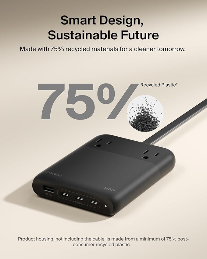 Belkin 2-Outlet GaN Charging Station 140W, USB C Charger w/ 2X AC Outlets - Image 7