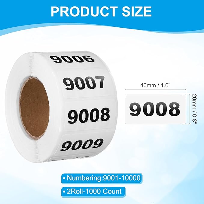 PATIKIL 0.8 x 1.6 Inch Inventory Number Sticker, 2 Roll 9001 to 10000 - Image 2