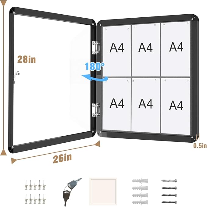Mifuro 28"x26" Enclosed Bulletin Board, Lockable Weather-Resistant Aluminum - Image 5