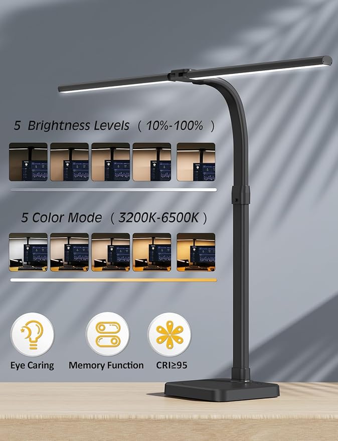 AKRRYR LED Desk Lamp for Home Office, Double Head 24W - Image 2