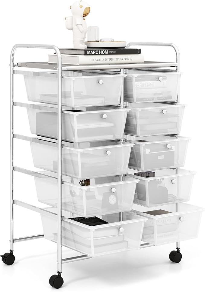 GOFLAME 10-Drawer Rolling Storage Cart, Art Craft Storage Organizer on Wheels by GOFLAME