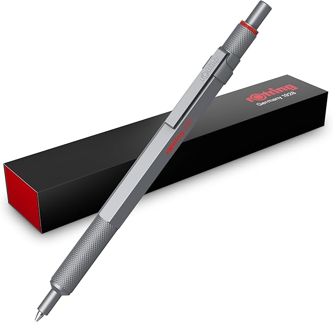 Rotring 600 Gel Pen | 0.55 mm | Black Ink | Silver Metal Body Pen | Non-Slip by Rotring