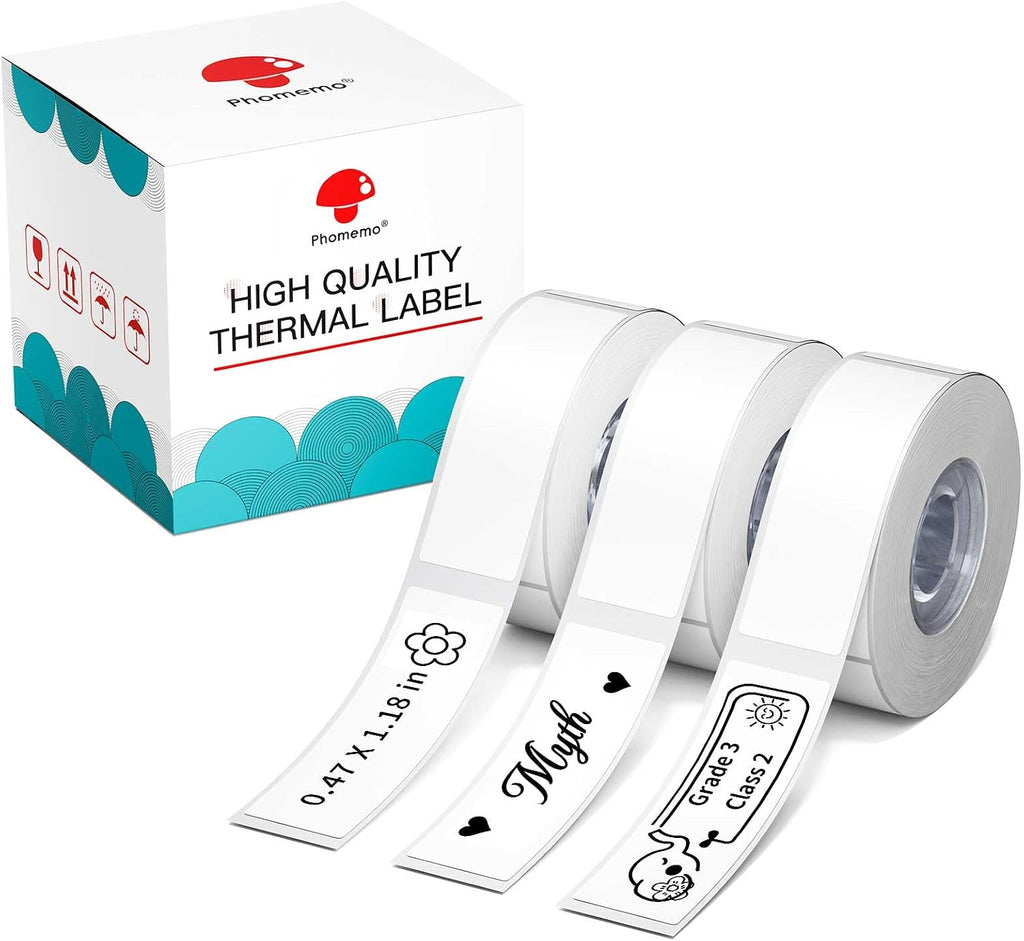Phomemo D30 D30D Labels, Black on White (12mm X 40mm) | Ideal for home storage, office files, school supplies, kitchen jar marking & daily classification,160 Labels/Roll