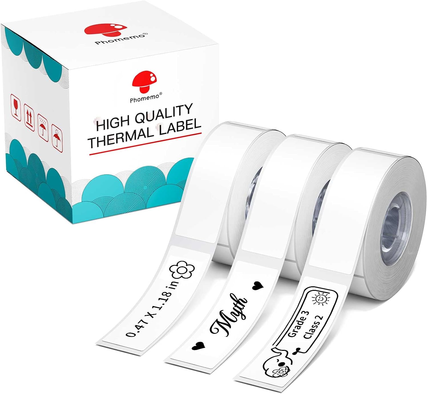 Phomemo D30 D30D Labels, Black on White (12mm X 40mm) | Ideal for home storage, office files, school supplies, kitchen jar marking & daily classification,160 Labels/Roll