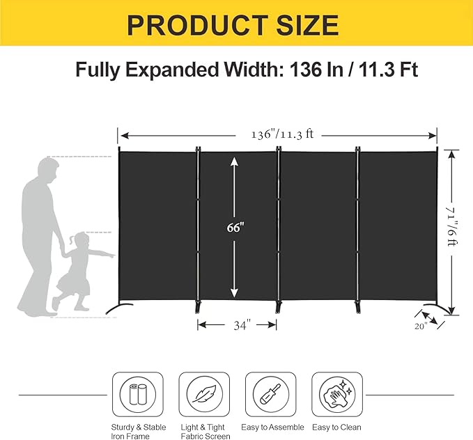 MAYOLIAH 4 Panel Privacy Screen Room Dividers 6FT Tall Portable Office Wall - Image 5