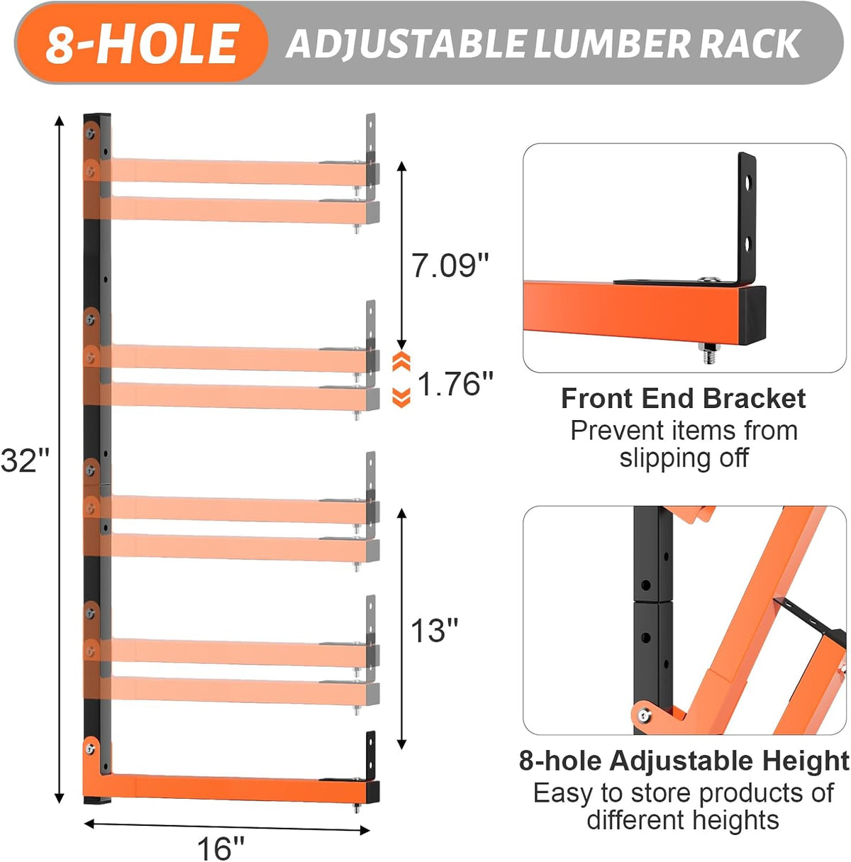 32" lumber storage rack, upgrade folding lumber rack, side view