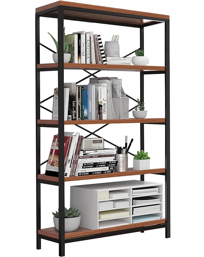Himimi Industrial Bookshelf 5-Tier, Bookcase 58" H Ladder Shelf, Storage by Himimi