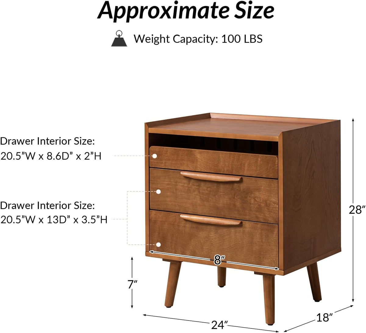 HULALA HOME 2-Drawer End Table with Charge Station, Acorn