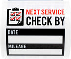 Oil Change Reminder Stickers - 100 Black, Red, Clear Next Service Check by Removable Labels - 2" x 2" Square Automotive Due Window Sticker