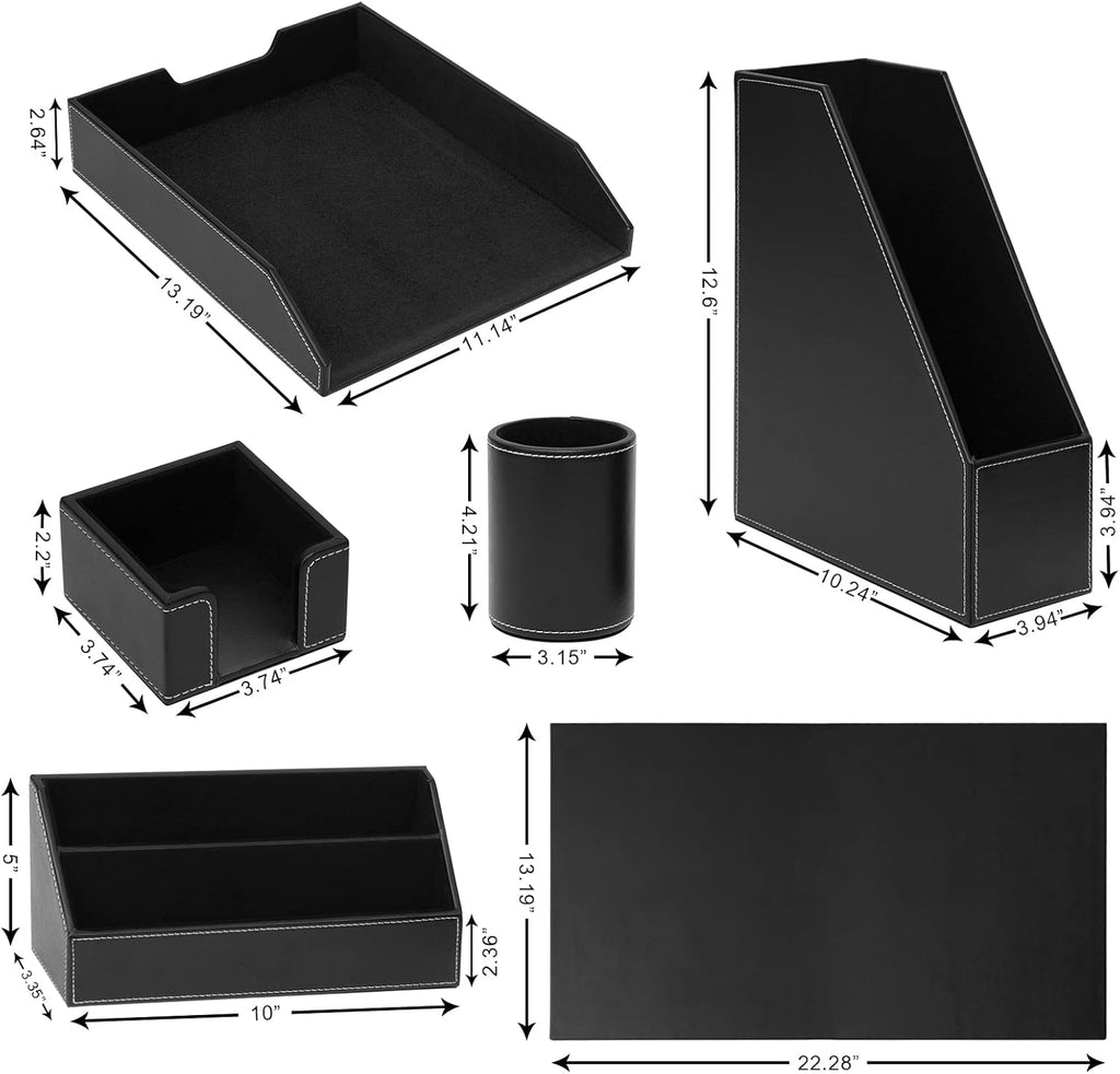 6 piece office supplies/desk organizer set with desktop on a desk or shelf