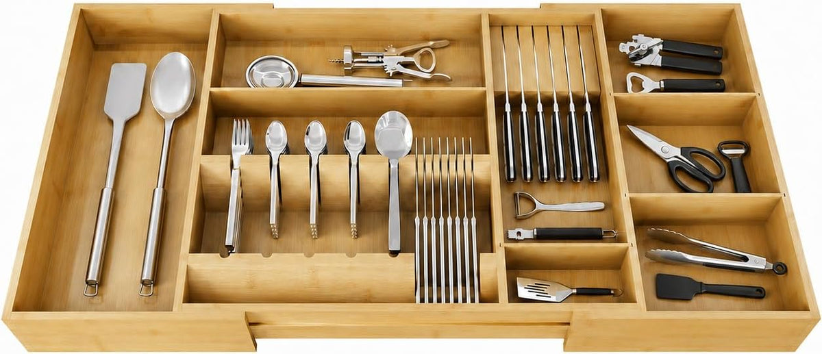 Bamboo Expandable Kitchen Drawer Organizer, 17.8-30 in,Natural