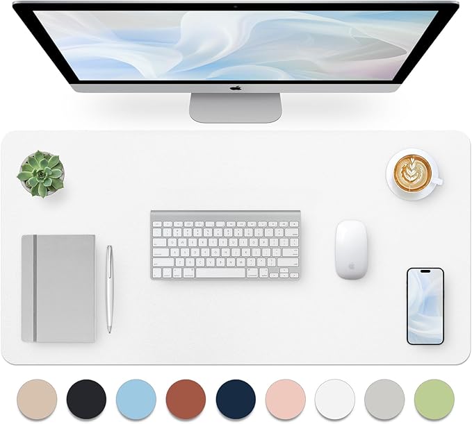 Bloss White Desk Mat, Mouse Pad, Waterproof Leather Desk Pad, Desk Matt by Bloss