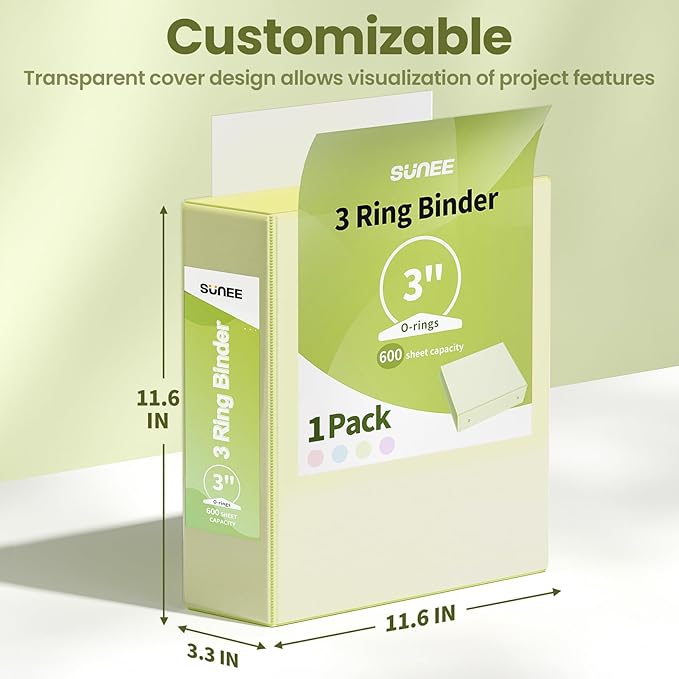 SUNEE 3 Ring Binder 3 Inch 1 Pack, Light Yellow - Image 7