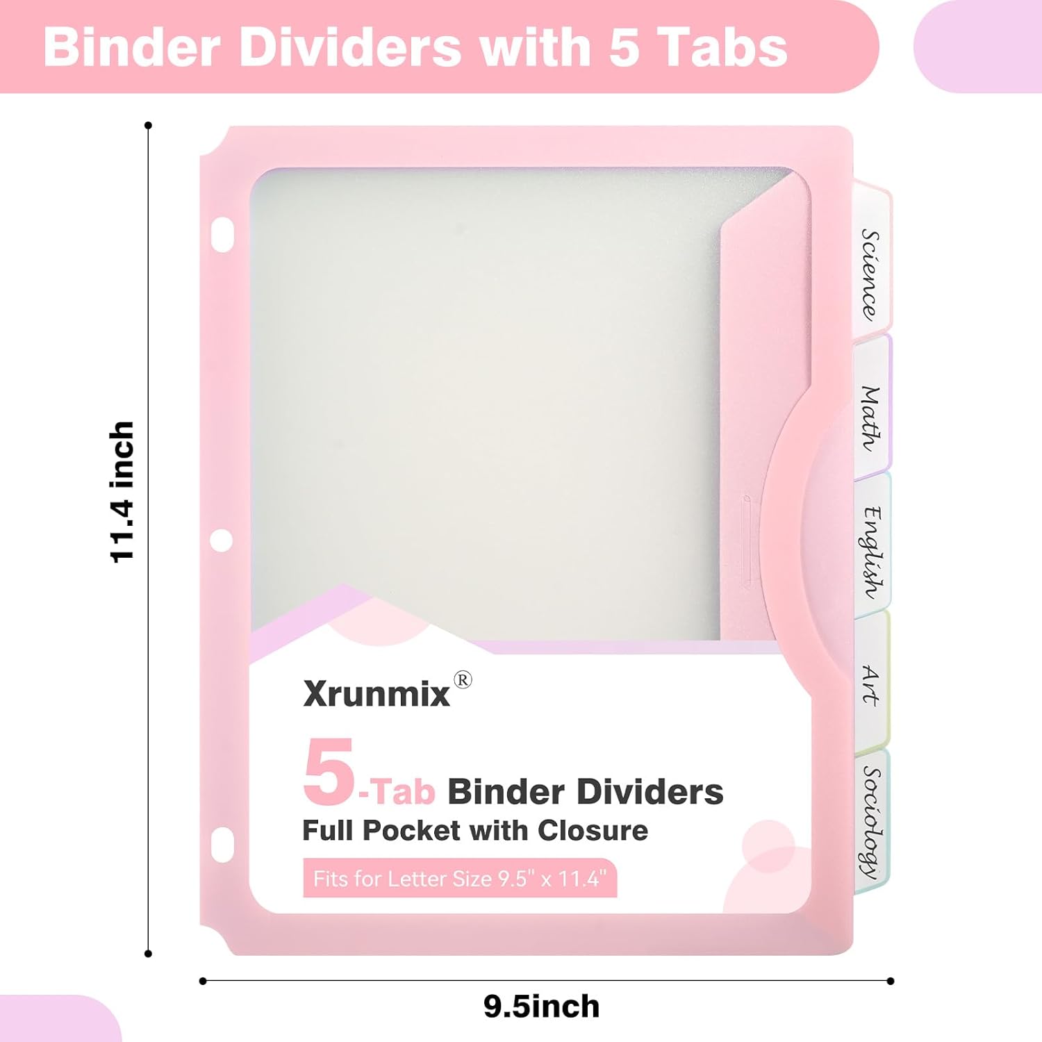 5 Tabs Dividers for 3 Ring Binder, 5 Pastel Binder Dividers with Pocket for US Letter Size, Binder Dividers with Tabs (XY024) (12)