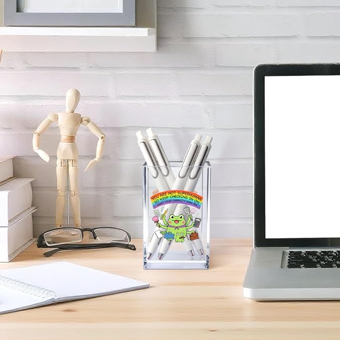 Vgrti You Are Not Superhuman Acrylic Cosmetic Pencil Pen Holder Cup, Boho Cute - Image 4
