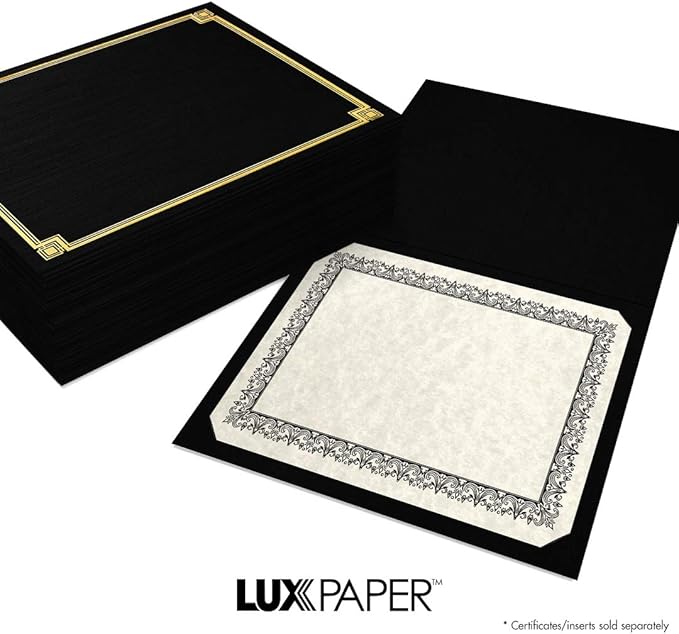 LUXPaper 9.5" x 12" Certificate Holders | Black Linen | Embossed Gold Foil - Image 8