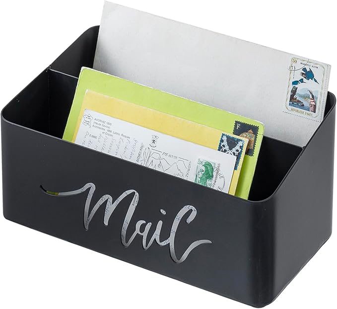 MyGift 2 Slot Modern Matte Black Metal Desktop Mail Sorter by MyGiftHome