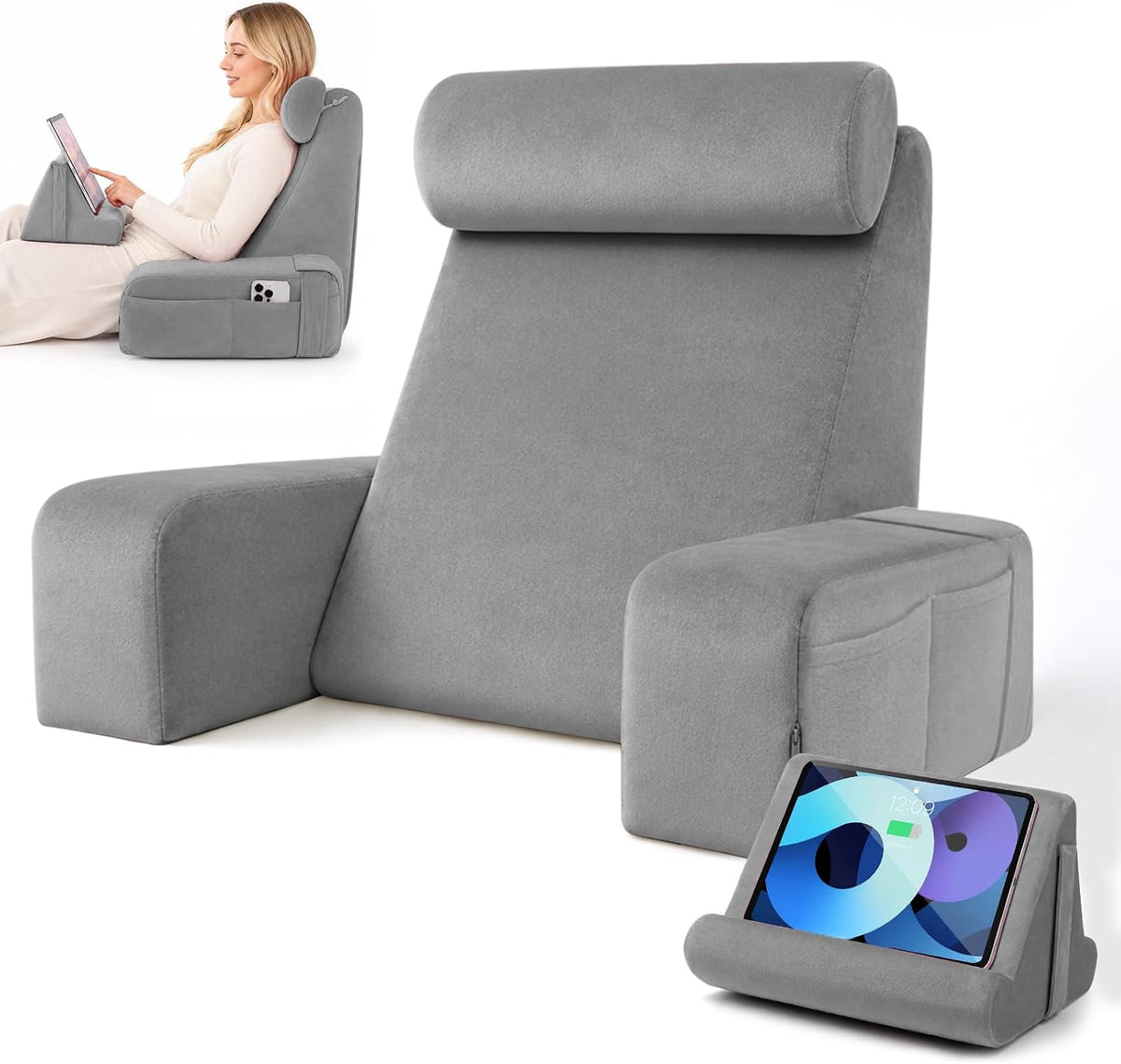 Pillow for Bed Sitting Up,Together with Tablet Pillow Stand,Reading Pillow wi...