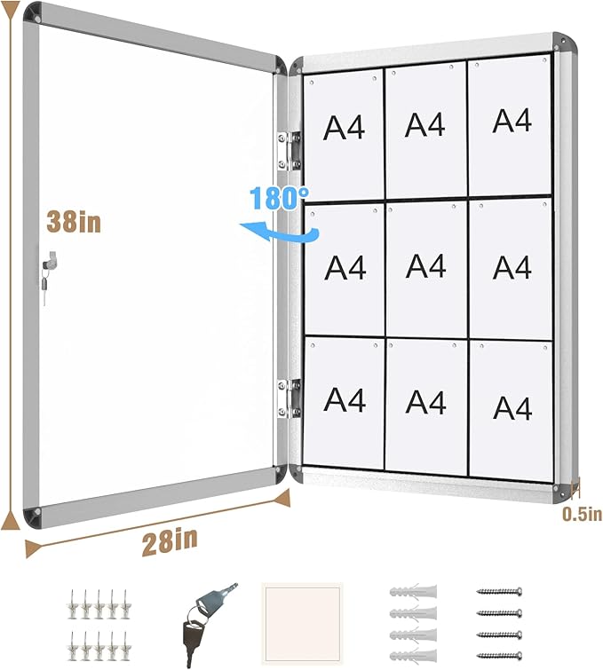 Mifuro 38"x28" Enclosed Bulletin Board, Lockable Weather-Resistant Aluminum - Image 5