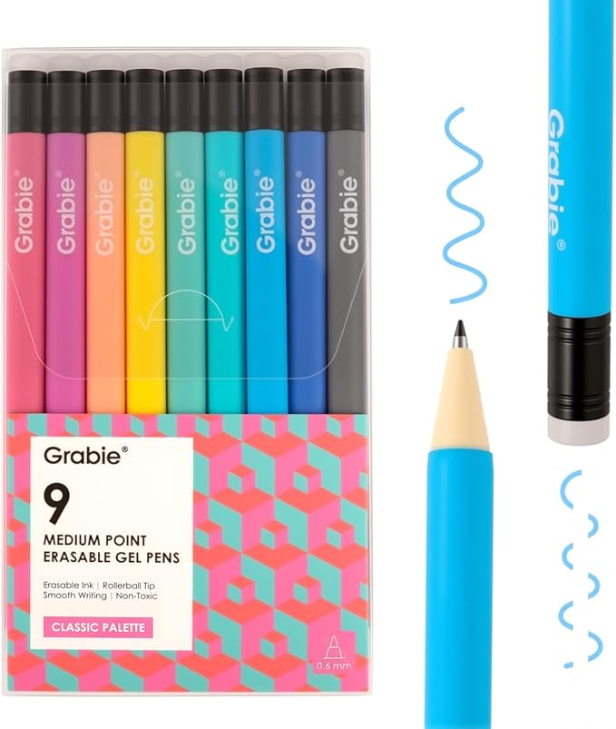 Grabie Erasable Gel Pens, 9 Colors Erasable Pens, Make Mistakes Disappear by Grabie