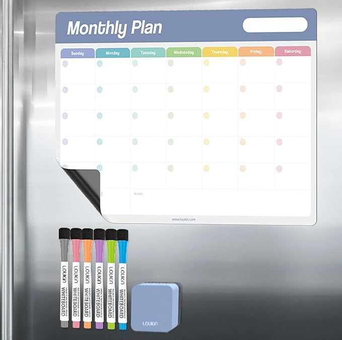 Loukin 17"x11.8" Monthly Dry Erase Calendar, Electrostatic Clings to All Shiny by LOUKIN